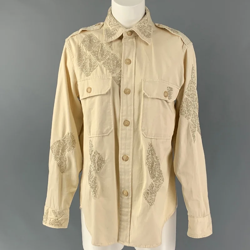 POLO by RALPH LAUREN Size M Beige Cotton Beaded Jacket Fitted Jacket Loose Jacket Oversized Jacket POLO by RALPH LAUREN Size M Beige Cotton Beaded Jacket Fitted Jacket Loose Jacket Oversized Jacket