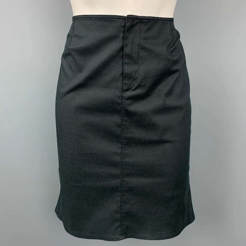 PRADA Size 2 Black Cotton Blend Flounce Skirt denim skirt casual