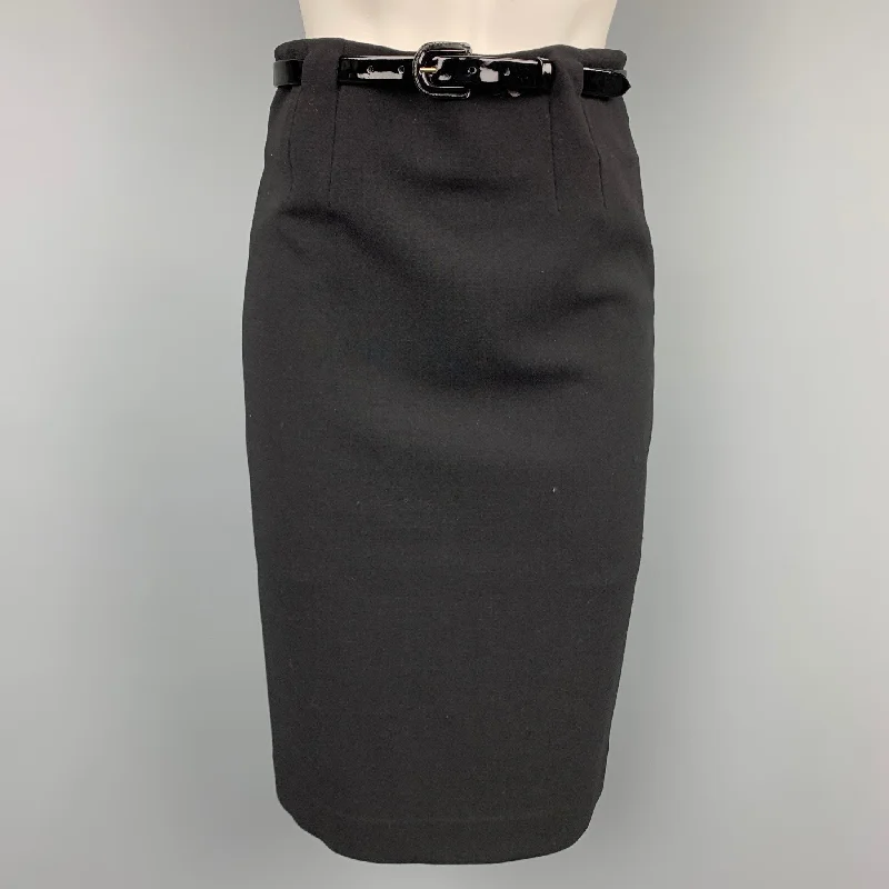 RALPH LAUREN Black Label Size 2 Black Wool Belted Pencil Skirt modal blend skirt