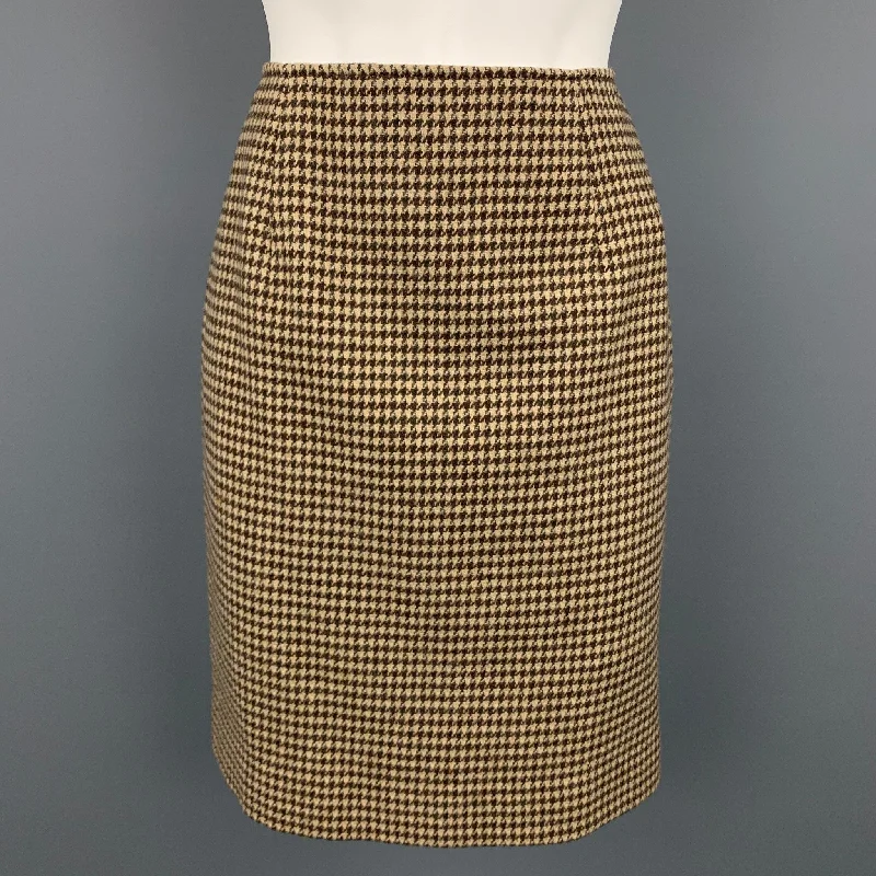 RALPH LAUREN Blue Label Size 8 Brown & Beige Houndstooth Wool Pencil Skirt midi skirt versatile