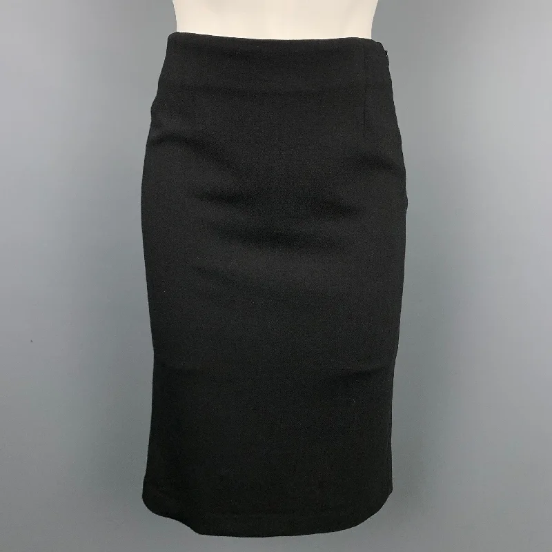 RALPH LAUREN Collection Size 2 Black Wool Tulip Skirt ribbed skirt waist