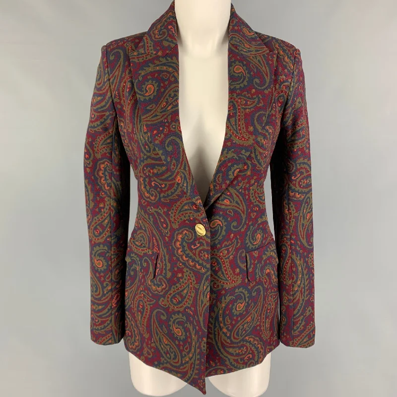 ROSETTA GETTY Size S Burgundy Navy Viscose Blend Jacket Striped Jacket Polka Dot Jacket Floral Jacket ROSETTA GETTY Size S Burgundy Navy Viscose Blend Jacket Striped Jacket Polka Dot Jacket Floral Jacket