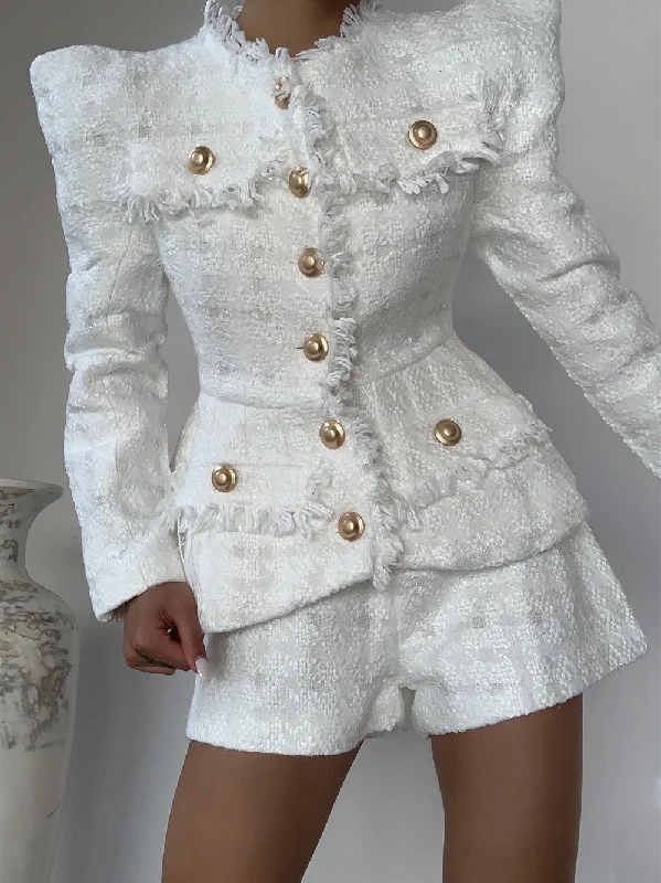 SANDA Tweed Jacket & Shorts Set Knit Jacket Woven Jacket Fleece Jacket