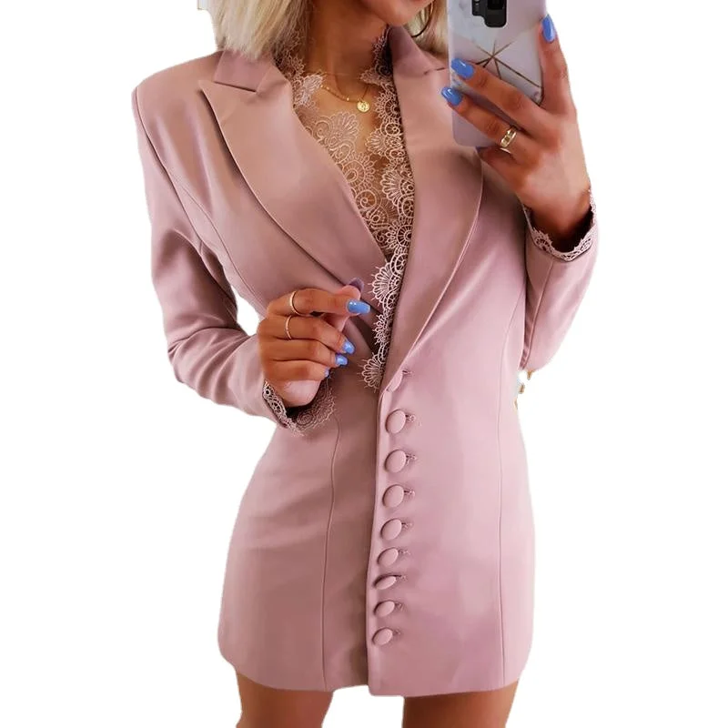 Sexy Pink Lace Women Short Blazer Dress Slim Fit Office Lady Party Prom Jacket Outfit Coat Only One Piece Satin Fabric Silk Fabric Chiffon Fabric Sexy Pink Lace Women Short Blazer Dress Slim Fit Office Lady Party Prom Jacket Outfit Coat Only One Piece Satin Fabric Silk Fabric Chiffon Fabric
