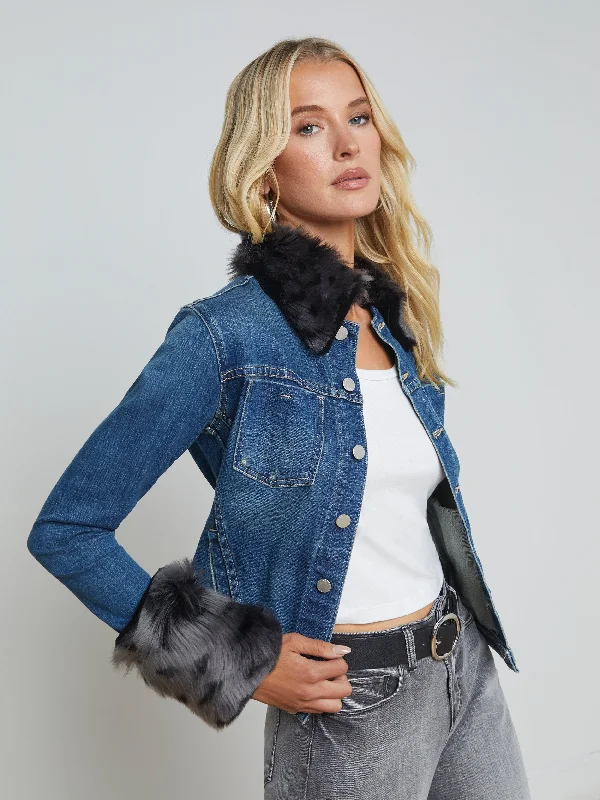 Shea Shearling Denim Jacket Hooded Jacket Caped Jacket Shawl Collar Jacket
