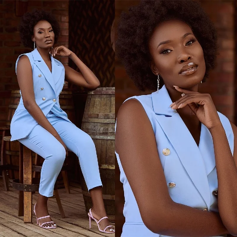 Summer 2 Pieces Women Pants Suits Double Breasted Short Sleeve Blazer Prom Formal Wear For Wedding(Jacket+Pants) Trench Coat Raincoat Waterproof Jacket