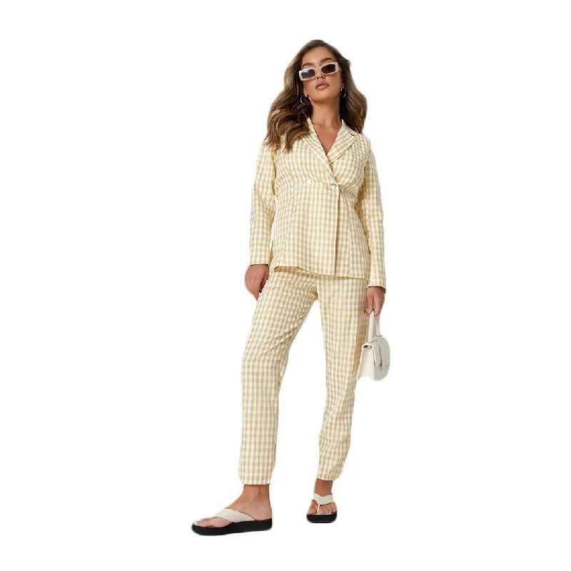 Summer Light Yellow Check Women Pants Suits Slim Fit Plaid Blazer Suit Ladies Prom Party Wedding Wear(Jacket+Pants) Cardigan Sweater Pullover Summer Light Yellow Check Women Pants Suits Slim Fit Plaid Blazer Suit Ladies Prom Party Wedding Wear(Jacket+Pants) Cardigan Sweater Pullover