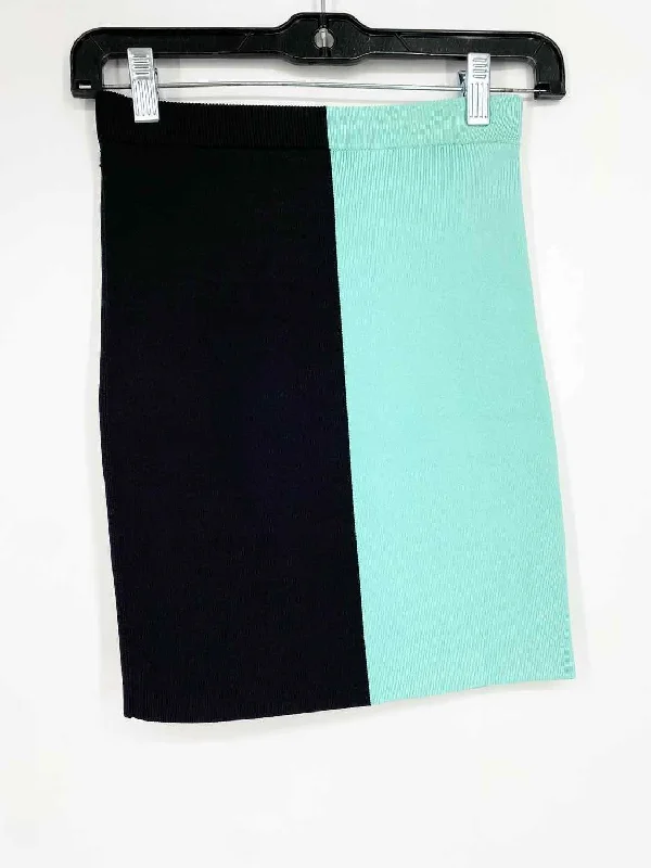 T Alexander Wang Women's Black/Aqua mini Stretch Knit Color Block Size 8 Skirt a-line skirt cut