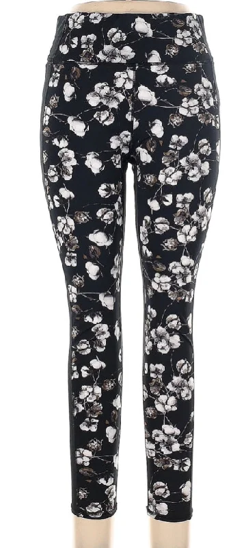 Tail Women's Black Floral Leggings Size L. MSP$79 Trendy Leather-Look Workout Leggings