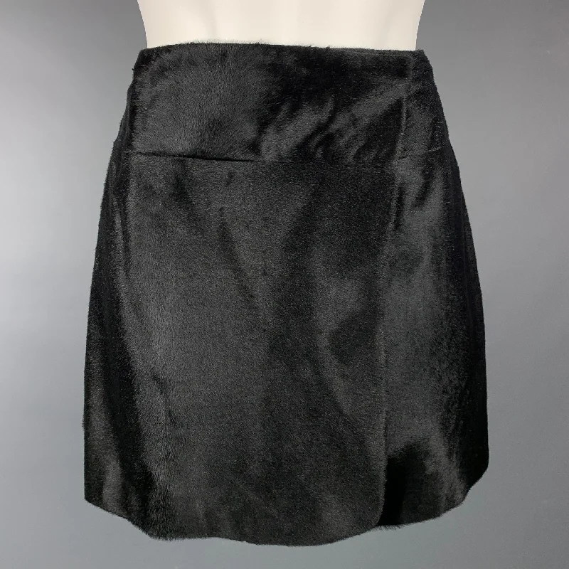 THEORY Size 2 Black Wool / Nylon Calf Hair Mini Skirt a-line skirt cut