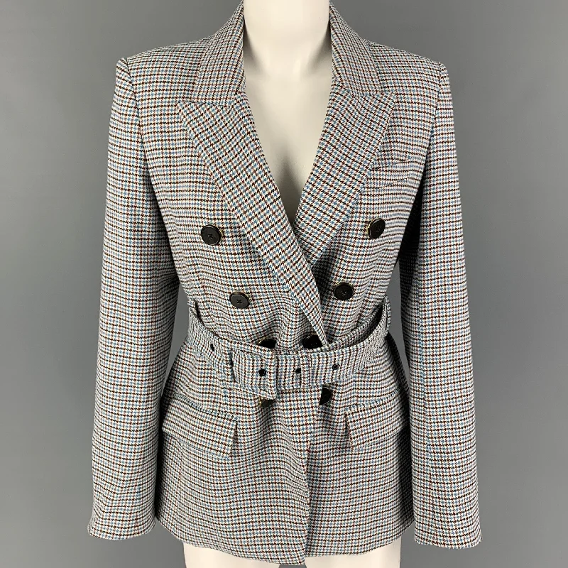 VERONICA BEARD Size 8 Blue Cream Brown Houndstooth Jacket Blazer Fleece Jacket Down Jacket Feather Jacket VERONICA BEARD Size 8 Blue Cream Brown Houndstooth Jacket Blazer Fleece Jacket Down Jacket Feather Jacket