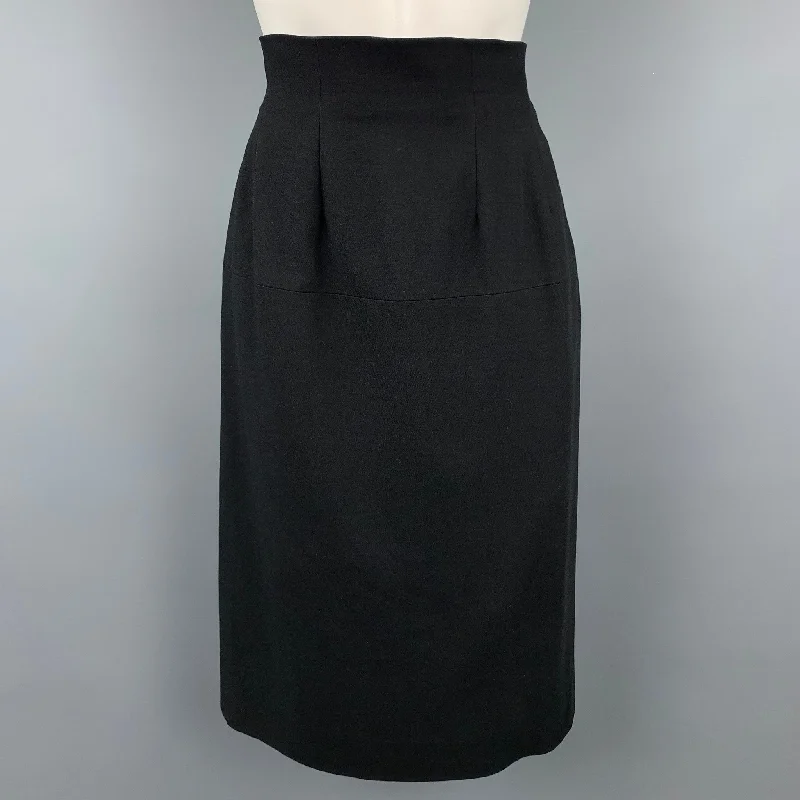 Vintage CELINE Size 6 Black Wool Pencil Skirt belted skirt waist