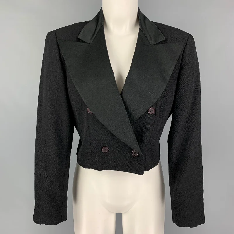 Vintage STEPHEN SPROUSE Size 8 Black Wool Mixed Fabrics Cropped Jacket Blazer Rayon Fabric Velvet Fabric Corduroy Fabric