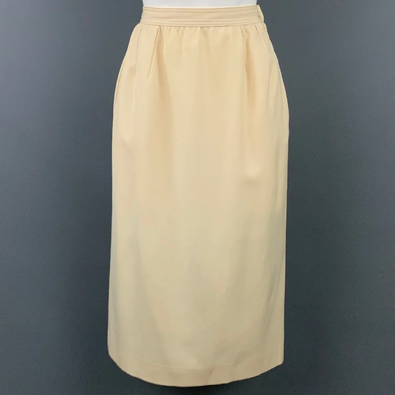 Vintage VALENTINO Size 8 Cream Wool Pencil Skirt wrap skirt elegant