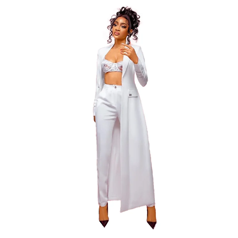 White Women Pants Suits 2 Pieces Plus Size Prom Evening Party Wear Celebrity Long Jacket Fitted Jacket Loose Jacket Oversized Jacket White Women Pants Suits 2 Pieces Plus Size Prom Evening Party Wear Celebrity Long Jacket Fitted Jacket Loose Jacket Oversized Jacket