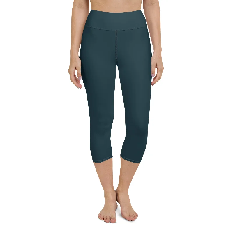 Women's Swim Leggings, High Waist Modest UPF 50+ - Seychelles Blue Comfortable Ribbed Waistband Leggings