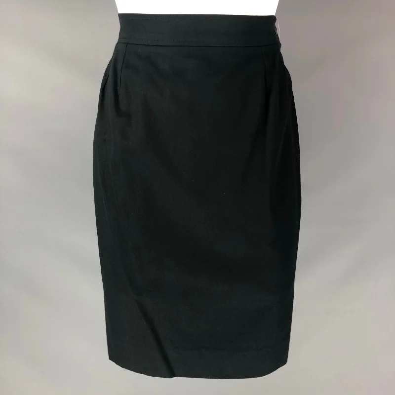 YVES SAINT LAURENT Size 8 Black Cotton Solid Pencil Below Knee Skirt vintage skirt charm