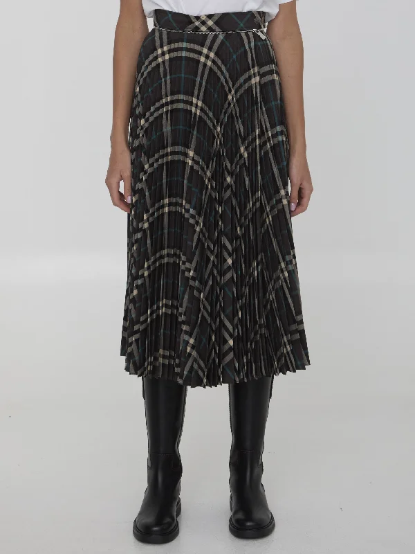 Check Pleated Skirt satin skirt smooth