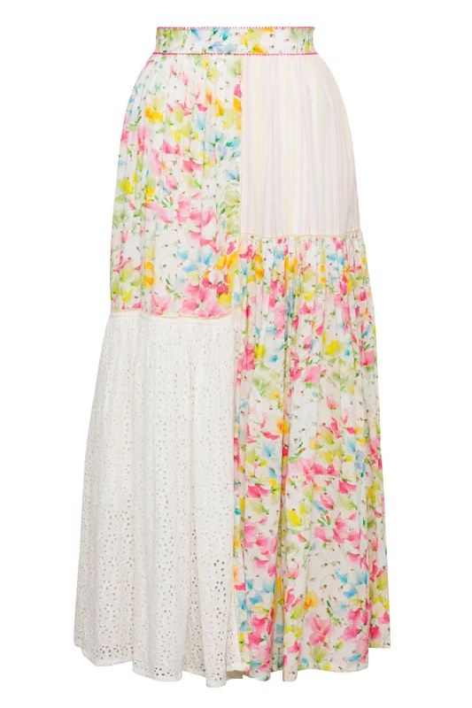 Patchwork Maxi Skirt denim skirt casual