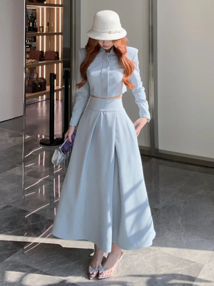 2024 Autumn New French Women's Elegant Fashion Two Piece Set Korean Casual Coat + Long Skirt Suits Female Conjuntos Femininos lace skirt romantic 2024 Autumn New French Women's Elegant Fashion Two Piece Set Korean Casual Coat + Long Skirt Suits Female Conjuntos Femininos lace skirt romantic