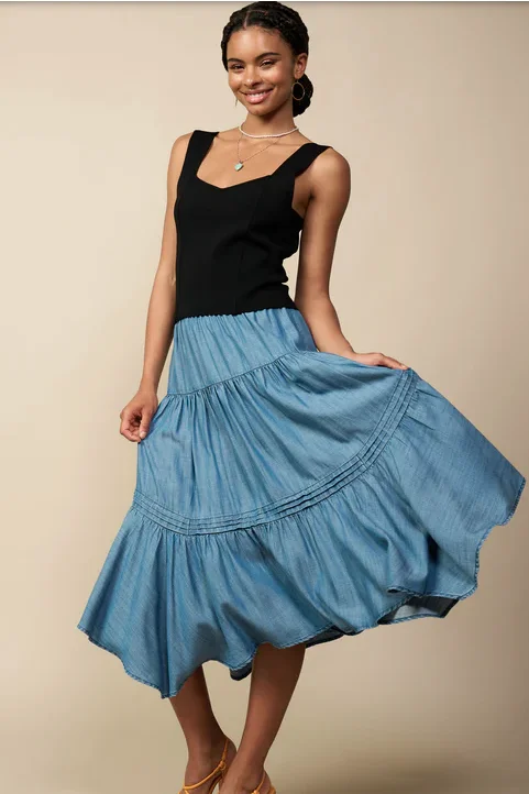 Astrid Chambray Midi Skirt slim fit skirt