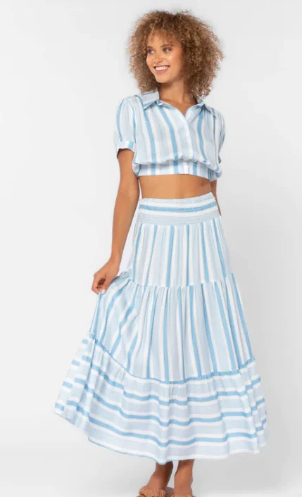 Irene Blue & White Stripe Maxi Skirt breathable skirt fabric
