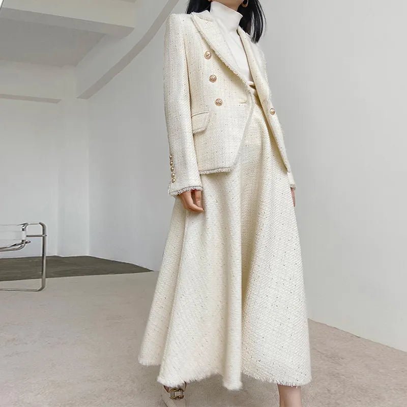 Beige Jacket + Skirt Set - Elegant Women's Autumn/Winter 2-Piece Suit corduroy skirt comfortable