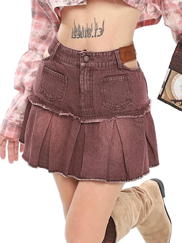 Feria Denim Blue Vintage Washed Cutout Pleated High Waist Jeans Skirt leather skirt bold Feria Denim Blue Vintage Washed Cutout Pleated High Waist Jeans Skirt leather skirt bold