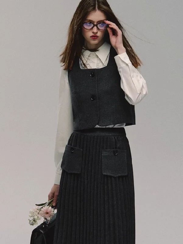 Preppy Vest Pleated Skirt cashmere skirt plush