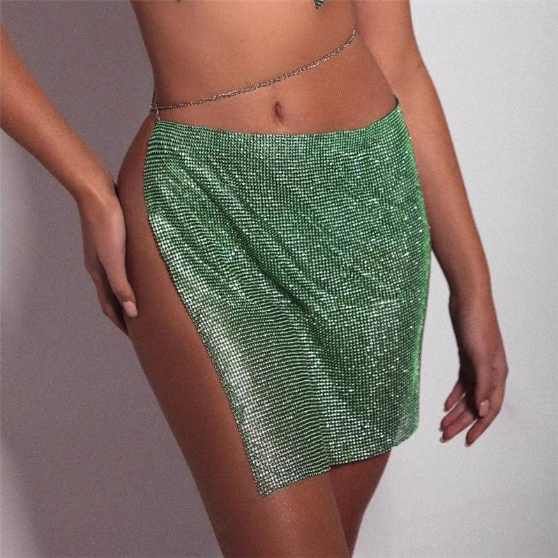 SHIHAN 2023 Shiny Full Rhinestones Mini Skirts Silver Crystal Diamonds Patchwork Sexy Women Club Rave Festival Slim Skirt tulle skirt dreamy SHIHAN 2023 Shiny Full Rhinestones Mini Skirts Silver Crystal Diamonds Patchwork Sexy Women Club Rave Festival Slim Skirt tulle skirt dreamy