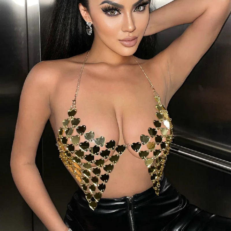 SHIHAN T20412 Gold Silver Backless Bra Metal Mini Skirt Short Bikini Jewelry Crop Top Metal Mesh Sequin Halter Women Tops floral skirt print SHIHAN T20412 Gold Silver Backless Bra Metal Mini Skirt Short Bikini Jewelry Crop Top Metal Mesh Sequin Halter Women Tops floral skirt print