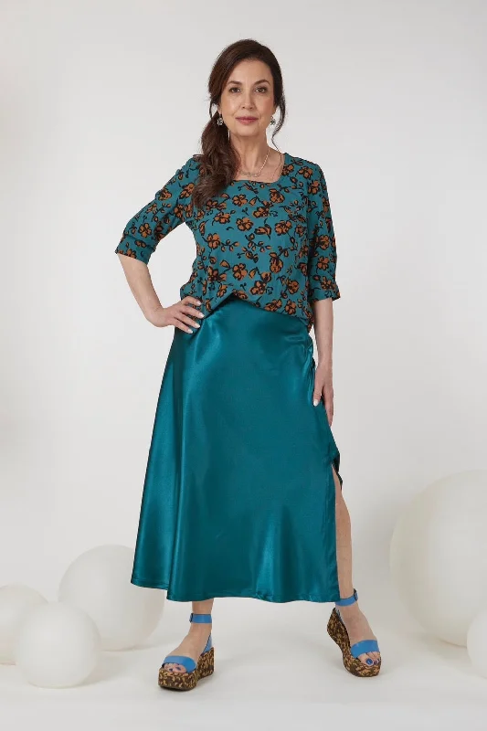 Vesta Side Split Satin Skirt - Jade wool skirt sturdy