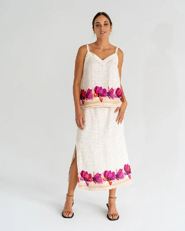 Adriana Skirt Magnolia Print linen skirt breathable