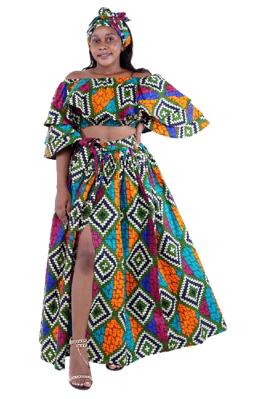 African Crop Top and Slit Skirt Set leather skirt durable