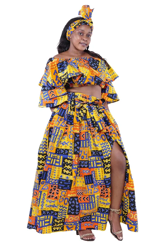 African Crop Top and Slit Skirt Set silk skirt elegant