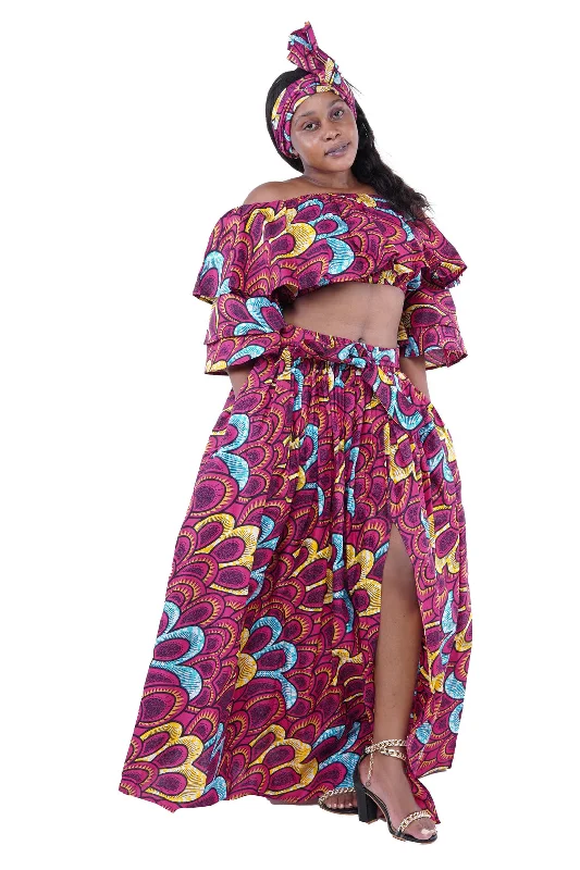 African Crop Top and Slit Skirt Set spandex blend skirt