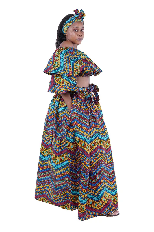 African Crop Top and Slit Skirt Set silk skirt smooth