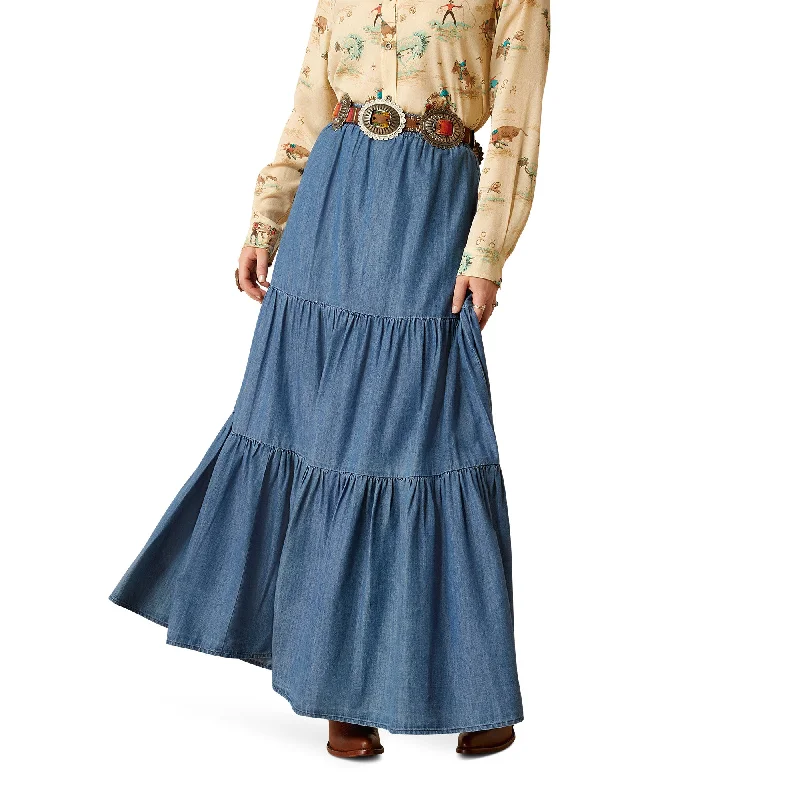 Ariat Ladies Chambray Tier Medium Blue Maxi Skirt 10052603 tulle skirt dreamy