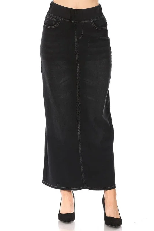 Ashleigh Maxi Denim Skirt in Black Wash- Misses and Extended Plus (S,4X) denim skirt stylish
