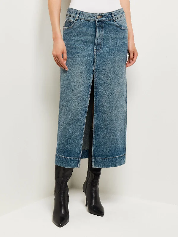 Asra Denim Maxi Skirt, Aged Mid linen skirt natural