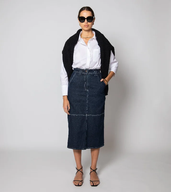 Sue Midi Skirt | Dark Denim lace skirt elegant