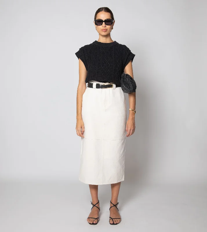 Backus Midi Skirt | Dark Ivory linen skirt light