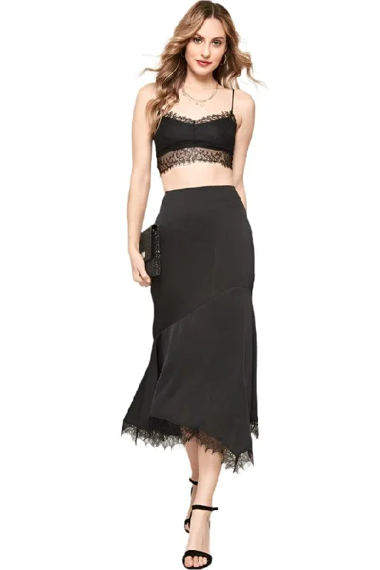 Black Lace Solid Woven Midi Skirt corduroy skirt cozy