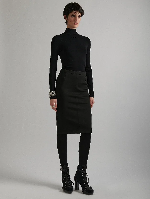 Black milano jersey pencil skirt leather skirt bold