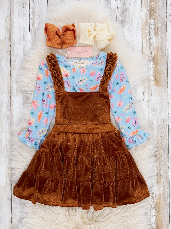 Bronze Velvet Floral Ruffle Skirtall Set corduroy skirt cozy
