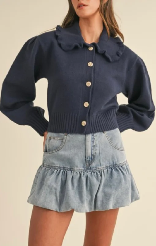 Bubble Hem Denim Skirt velvet skirt glossy
