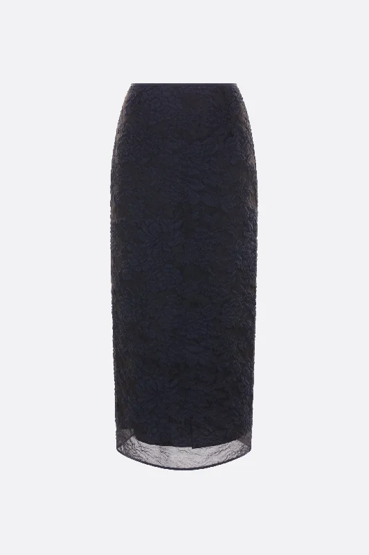 Uka midi skirt in Posy Matelassé fabric button skirt front