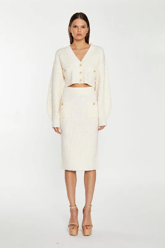 Dark-Cream Knitted Pencil Midi-Skirt zip skirt side