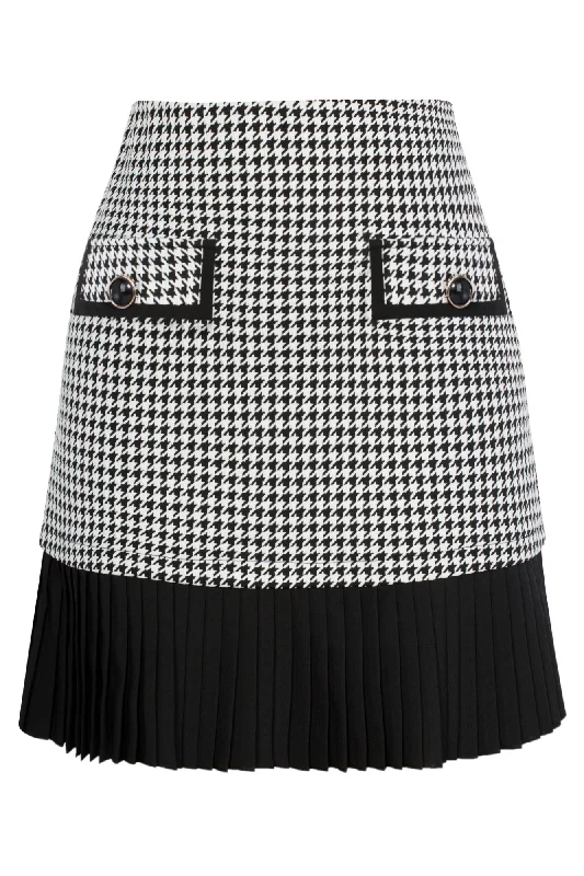 KK Women Contrast Fabric Skirt Casual Elastic Waist Pleated Hem A-Line Skirt denim skirt classic
