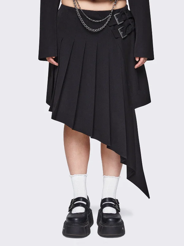 Kya Black Asymmetric Skirt wool skirt thick